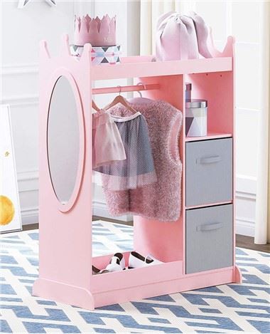Pink Multifunctional Kids Wardrobe and Mirror